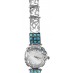 A silver round face watch with opal squares