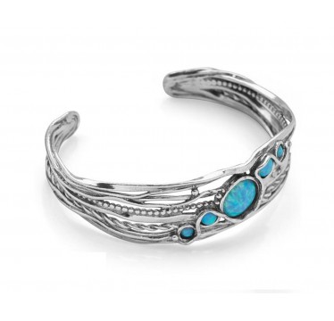ASB1380 - AVIV Sterling Silver Cuff Bangle Bracelet with Blue Opal