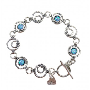 Silver Circles, Flowers and Opals Bracelet