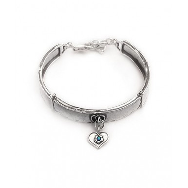 ASB187- AVIV Silver Dangle Heart Cuff Bracelet with Opal