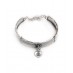ASB187- AVIV Silver Dangle Heart Cuff Bracelet with Opal