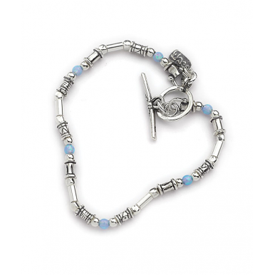 A T-bar Bracelet - Silver and Opal Beads 