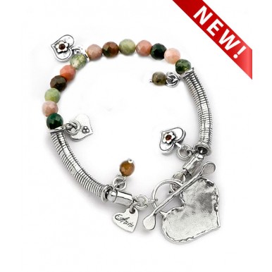 T-bar Heart Bracelet with Agate Beads and Charms (A ONE OFF PIECE)