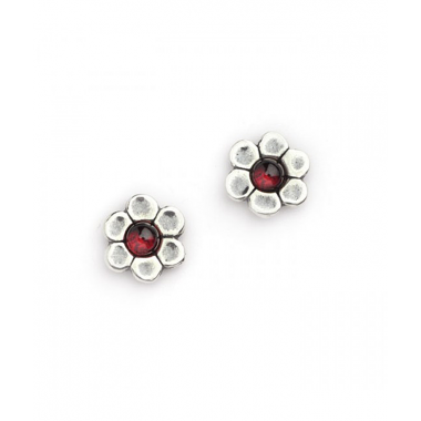 Daisy Stud Earrings with Garnet