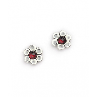 Daisy Stud Earrings with Garnet