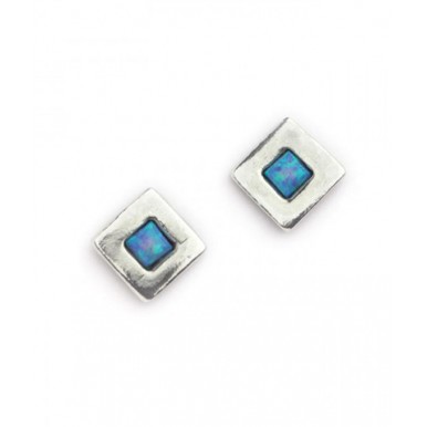 Silver and Opal Square Stud Earrings