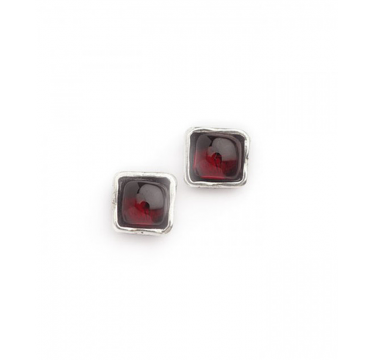 Silver and Garnet Simple Square Stud Earrings