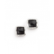 Silver and Onyx Simple Square Stud Earrings