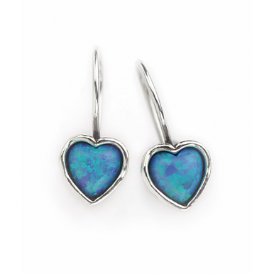 Silver and Opal Plain Heart Earrings