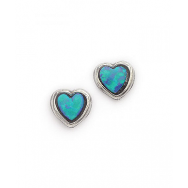 Silver and Opal Small Heart Stud Earrings