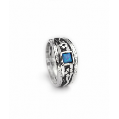 Sliver and Opal Flower Ring - Square Stone