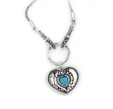Chunky Heart with Little Opal Heart Necklace