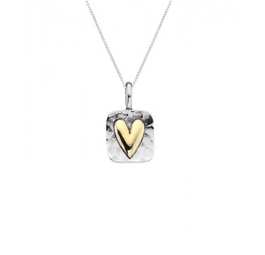Square Hammered Necklace with a Golden Heart
