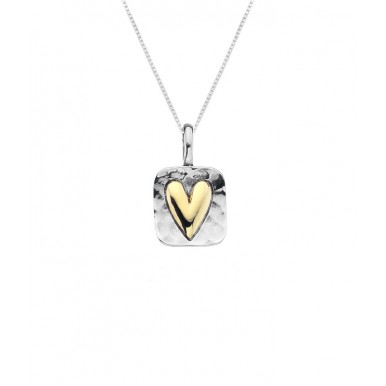 Square Hammered Necklace with a Golden Heart