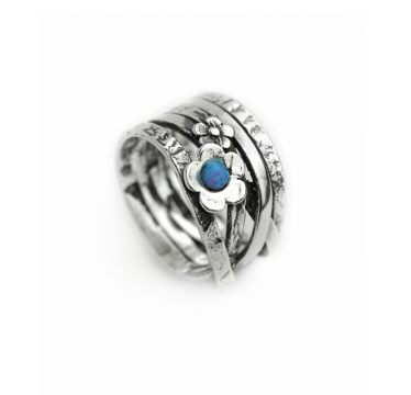 Sliver and Opal Flower Ring - Multi Band