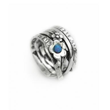 Sliver and Opal Flower Ring - Multi Band