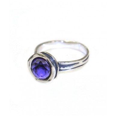 Silver Ring Set with Round Amethyst Stone - Only 4 left