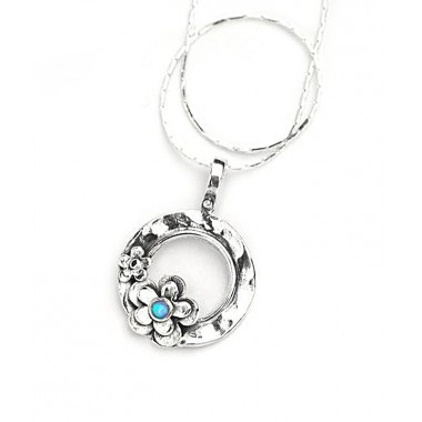 Round Pendant with Opal Daisy Necklace