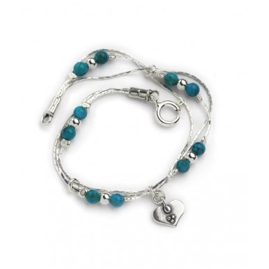 Turquoise Round Bead Bracelet with Heart Charm (LAST ONE)